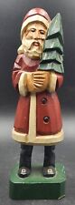 Vtg Primitive Santa Claus Hand Carved Wooden Rustic Holding Tree Christmas 10” picture