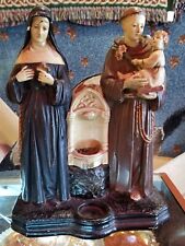 Vintage 1928 Chalkware Saint Anthony & St Anne Mary Shrine & Holy Water Font picture