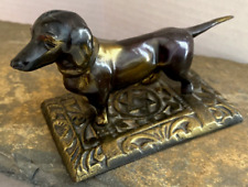 Antique Dachshund Dog Brass Fancy Base Paperweight  13.7 oz. picture
