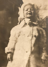 Antique 1910s Young Girl Crying White Fur Coat Fashion Original Photo P11i113 picture