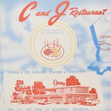 Vintage 1950s C & J Restaurant Placemat US Highway 301 & 25 Claxton Georgia picture