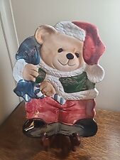 ✅Ceramic Holiday Bear Dressed As Santa With Bag Of Toys Cookie Tray 9.5” picture