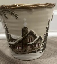 St. Nicholas Square Snow Valley Ceramic Bucket w/ Handle Cabin Snow Excellent picture