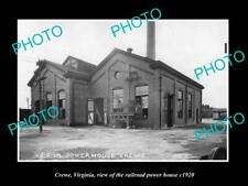 OLD LARGE HISTORIC PHOTO OF CREWE VIRGINIA THE RAILROAD POWER HOUSE c1920 picture