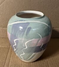 Vnt 80s Ceramic Vase Hand Designed Brushed Pastels Etched Lines Maurice Ceramics picture