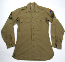 Vtg 1940's WWII US Army Wool Shirt 2nd Armored & Rank Patches Officer Sz 15 - 35 picture