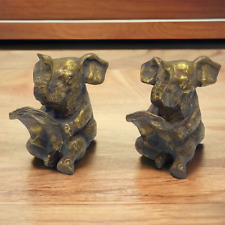 Elephant Reading a Book Pair Bookends Heavy Brass Décor Philippians Trunk Up picture