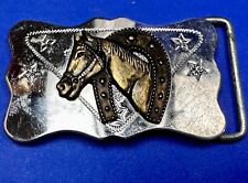 Horse Head Inside Of Lucky Horseshoe Vintage Two Tone Belt Buckle for 1.5