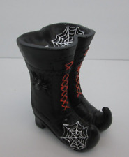 Halloween Witch boots Shoes Table Deco black silver orange spider web 7