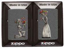 Zippo Iron Stone Skeleton Couple Gift Set 28987 picture