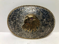 Vintage Premium Heavy Crumrine Arturo Bronze Red Eyed Gem Eagle Belt Buckle picture
