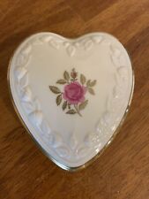 Vintage Lenox Heart Shaped Trinket Box, Rhodora Pattern Rose Lid, 24K Gold Trim picture