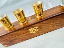 Nautical Marine Brass Anchor Shot Glasses W/ Wooden Box Set of 6 wine brass glas picture