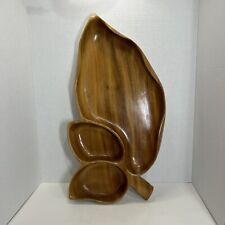 Vtg House Of Monkey Pod Wooden Leaf Divided Serving Tray Hawaii 20x11x2” picture