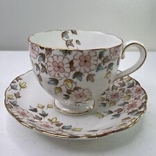 Vtg Radfords Fenton Bone China Teacup & Saucer Gold Trim Pink & Blue Flowers picture