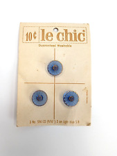 Vintage Le Chic Blue And Gold Floral Plastic Buttons Made In Western Germany picture
