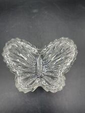 Vintage Clear Glass Sunburst Butterfly Covered Trinket Jewelry Dish picture