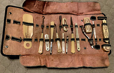 Antique 15 Piece Victorian French Ivory Celluloid Vanity Manicure/Grooming Set picture