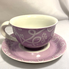 Rare Tea Cup and Suacer by Rudolf Kampf Handmade 1907 Purple with White Hearts picture