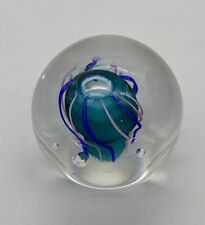SIR Art Glass Paperweight Round Small Shape Blue Swirl 3 oz picture