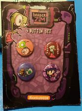 VINTAGE INVADER ZIM PINS BUTTONS PINBACK SET (4 PINS) FACTORY SEALED NOS NEW picture