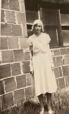 1920s Young Woman Lady Fashion White Dress Bonnet Jewelry Original Photo P11j12 picture