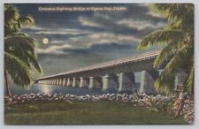 Postcard Overseas Highway Bridge at Pigeon Key, Florida Vintage Linen PM 1952 picture