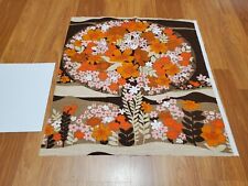 Awesome RARE Vintage Mid Century Retro 70s 60s Org Brn Floral Tree Fabric LOOK  picture