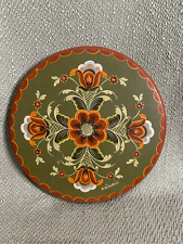 Norwegian Rosemaling Wooden Plate 7.5” Wall Hanging Hand Painted Signed Winnie picture