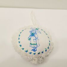 Vtg American Greetings Holly Hobbie Blue White Round Holiday Ornament Christmas  picture