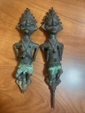 Rare Pair of Antique BENIN AFRICAN Bronze Grave Markers  Male & Female  c. 1899 picture