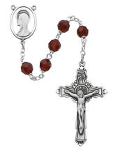 Red Rosary Garnet Red Tin Cut Sterling Silver INRI Crucifix Gift Boxed 7MM Beads picture