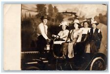 c1910's Man Women Hats Car Studio Portrait Ely Iowa IA RPPC Photo Postcard picture