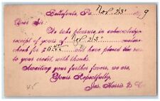 1898 Mr. AJ Griest Bellefonte Fleming PA Jas. Harris & Co.  Postal Card picture