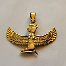 18K Gold Egyptian Queen Winged ISIS Pendant Vintage Hand Made picture