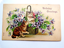 Antique Kittens Birthday Greetings w/ Flower Basket - Germany picture