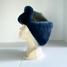 Vintage Eastern European Army Green Wool Blue Fur Deatil Militray Flight Hat M picture