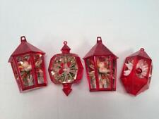 SET OF 4 VINTAGE JEWEL BRITE PLASTIC DIORAMA ORNAMENTS 2 YELLOW BIRDS 2 FLORAL picture