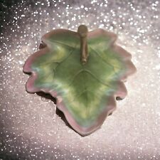 Vintage Trinket Dish Oak Leaf 6.5” Green With Pink Trim picture