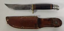 WESTERN USA L66 D Fixed Blade Hunting Knife Leather Handle w/Sheath Vtg See Pix picture