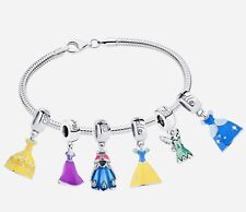 Disney Princess Charm Bracelet With 6 Charms  925 Sterling Silver  New picture
