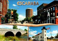 Escanaba, MI Michigan LUDINGTON STREET SCENE Sand Point Lighthouse 4X6 Postcard picture