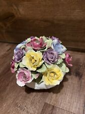 Aynsley England Flower Basket Figurine Roses Bone China Hand Painted Vintage picture