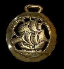 Vintage Brass Horse Medallion Sea Ship Sail Boat Large 4.75 In picture