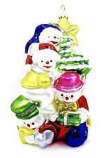 Christmas Snow Family Ornament,Glass,Tree,Snow Mom,Dad & 2 Snow Kids,7.5