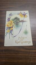 Antique My Love And Kind Greetings Floral Embossed Postcard 1915 1c Stamp picture