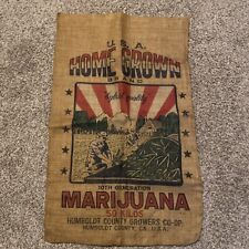 Vintage 90s Home Grown Burlap Sack Marijuana Bag  Humbolt Co Grower’s Co-op  USA picture