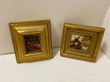 Vintage Mini Frames Gold Gilt Wood Miniature 2 PC Art Print Hand Made in Spain picture