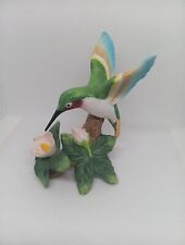 Vtg Porcelain Ceramic Hummingbird Figurine Sitting on Branch With Flower picture