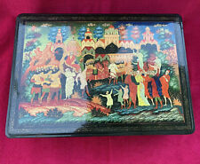 Large Russian Rectangular Lacquer Box, Hand Painted & Signed 13.75